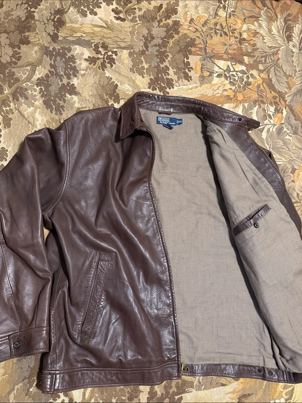Polo by Ralph Lauren Brown Leather Zip-Front Bomber Jacket